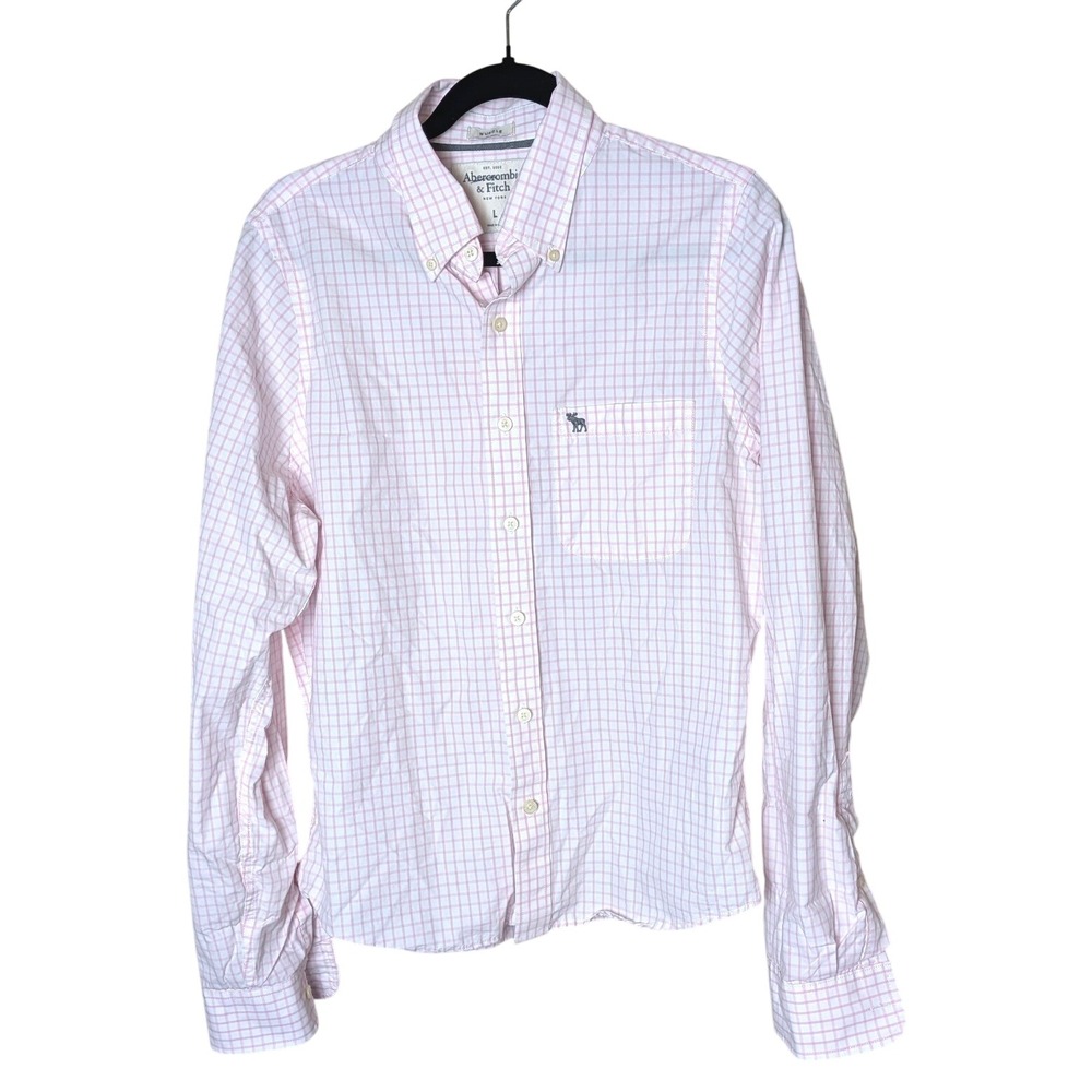 Abercrombie & Fitch Pink Grid Check Button-Down Shirt – Classic Preppy Oxford L